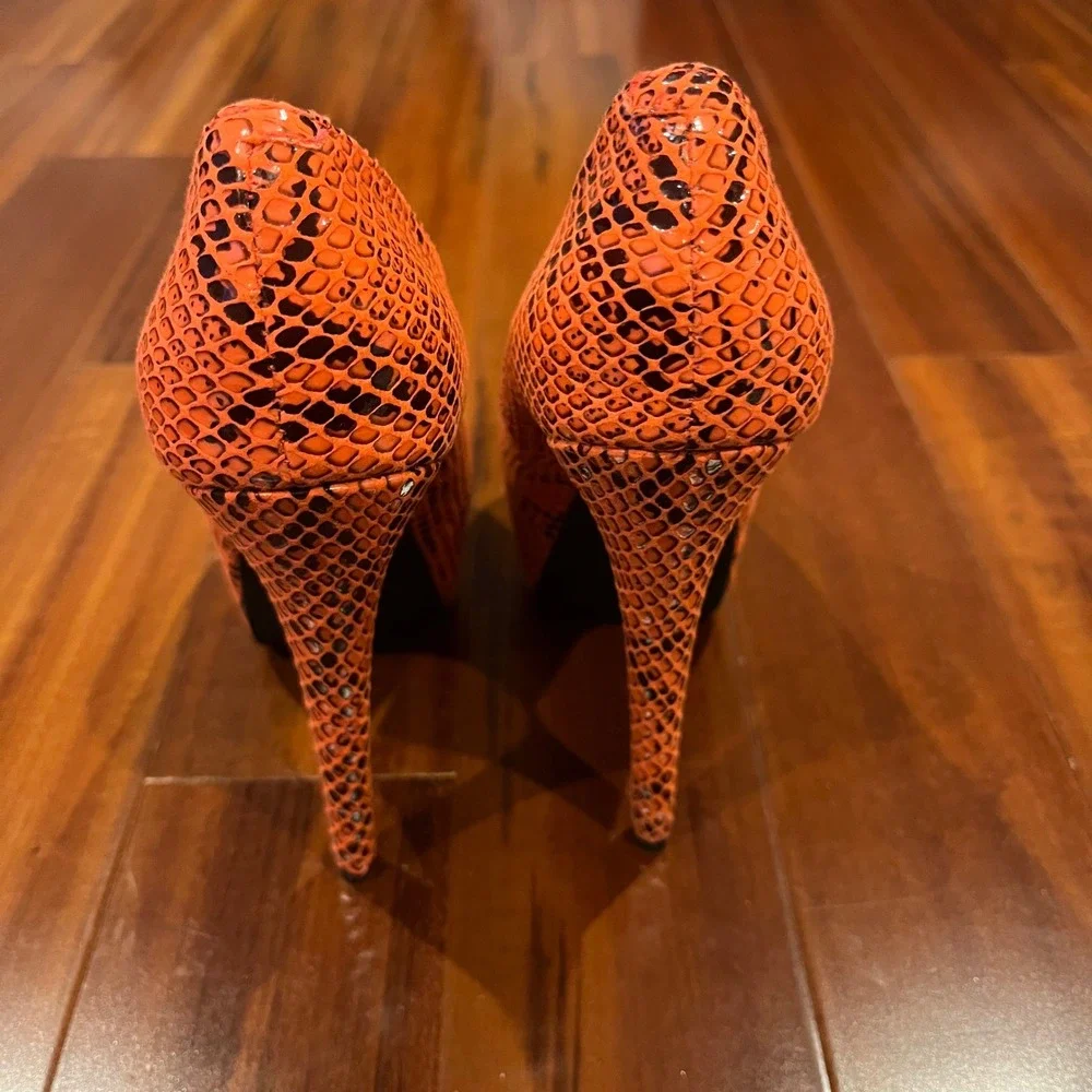 Steve Madden Snakeskin Pumps Heels Shoes Stiletto Dalya Orange Platform Size 5.5